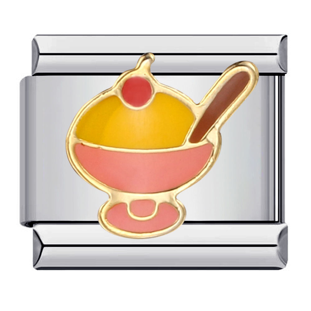 Ice Cream Sundae Italian Charm 9mm Cherry Spoon Glass Link