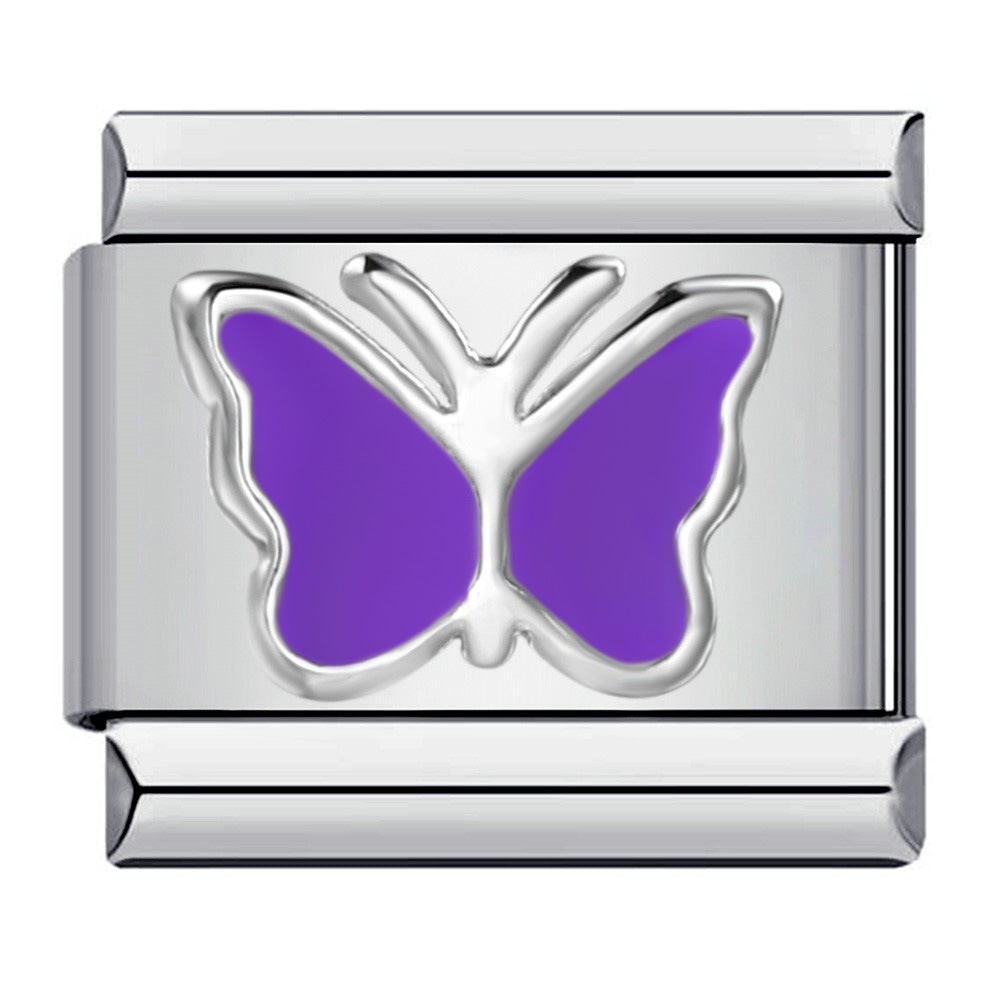 Enamel Colorful Butterfly Charm with Gold-Tone Border Italian Charm Links