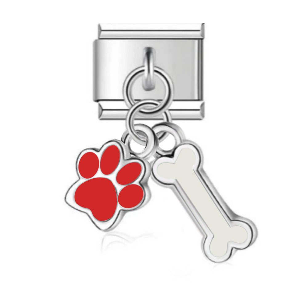 Dog Bone Italian Charm Link Stainless Steel Module for Women Bracelet