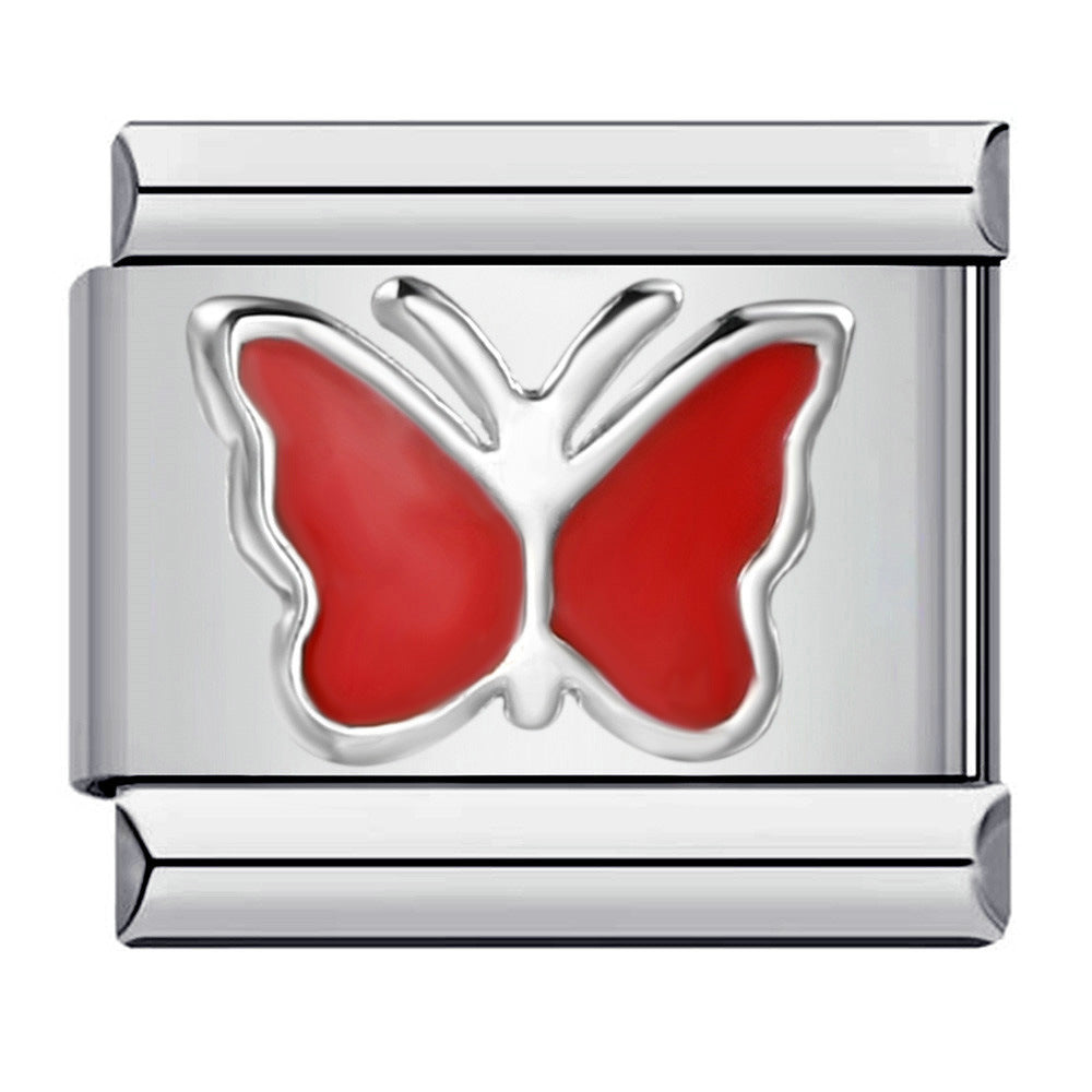 Enamel Colorful Butterfly Charm with Gold-Tone Border Italian Charm Links