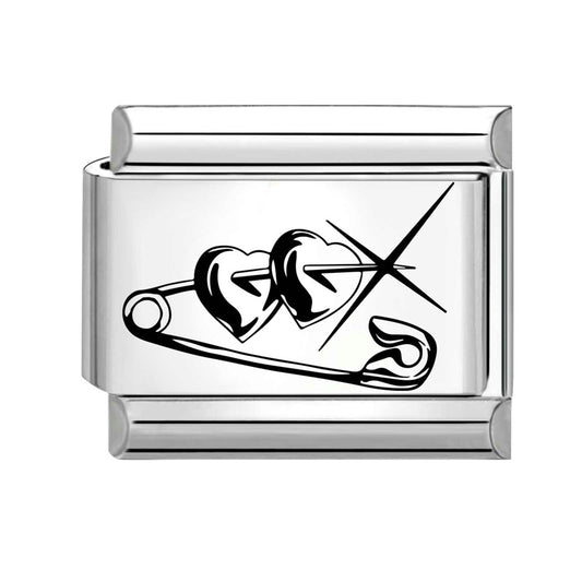 Safety Pin Design 9mm Italian Charm Bracelet Stainless Steel Link