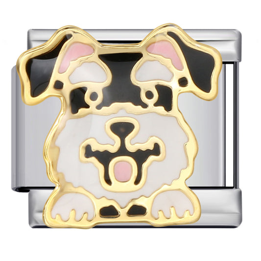 Mini Schnauzer Dog Italian Charm Bracelet Module, Stainless Steel Pet Link Charm