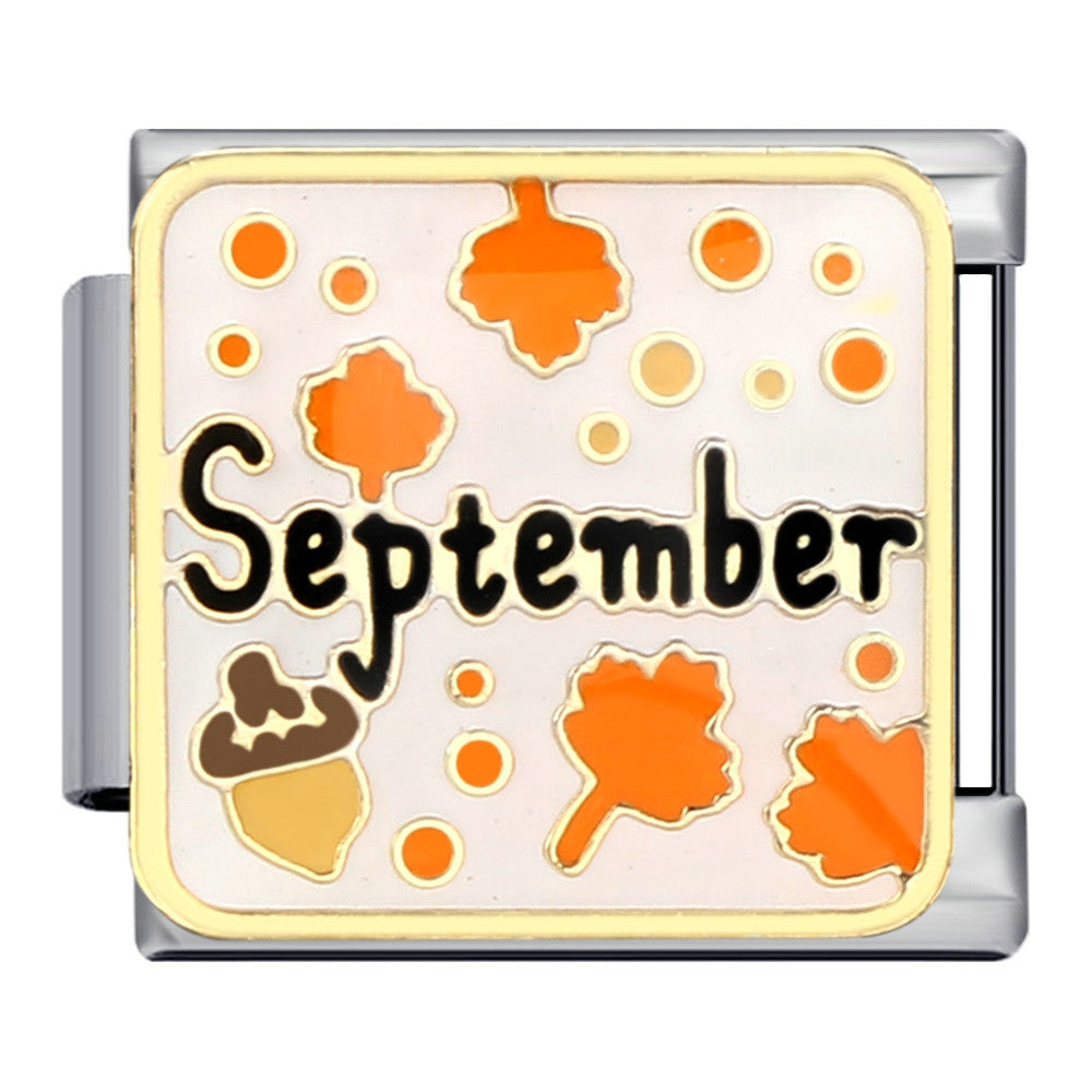 Birthday Italian Charm Module  Stainless Steel Enamel Composable Link for Italian Charm Bracelet
