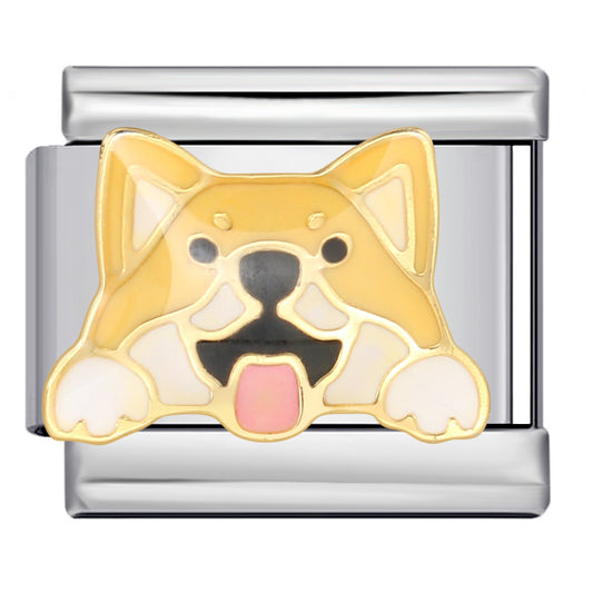 Shiba Inu Dog Italian Charm Bracelet Link, Stainless Steel Cute Japanese Pet Module