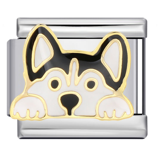 Siberian Husky Dog Italian Charm Bracelet Module, Stainless Steel Interchangeable Link Charm