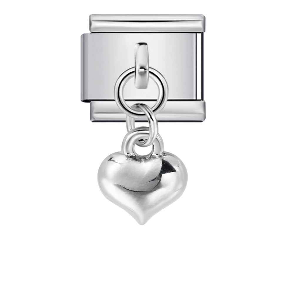 Silver Heart Italian Charm Link 9mm Minimalist Bracelet Module