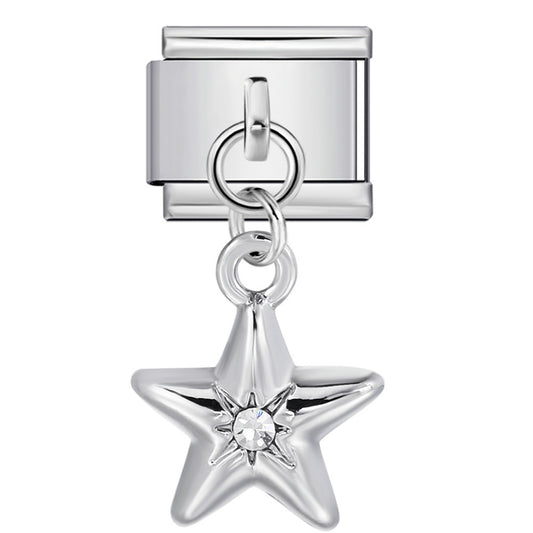 Silver Star Italian Charm Link 9mm Celestial Bracelet Module