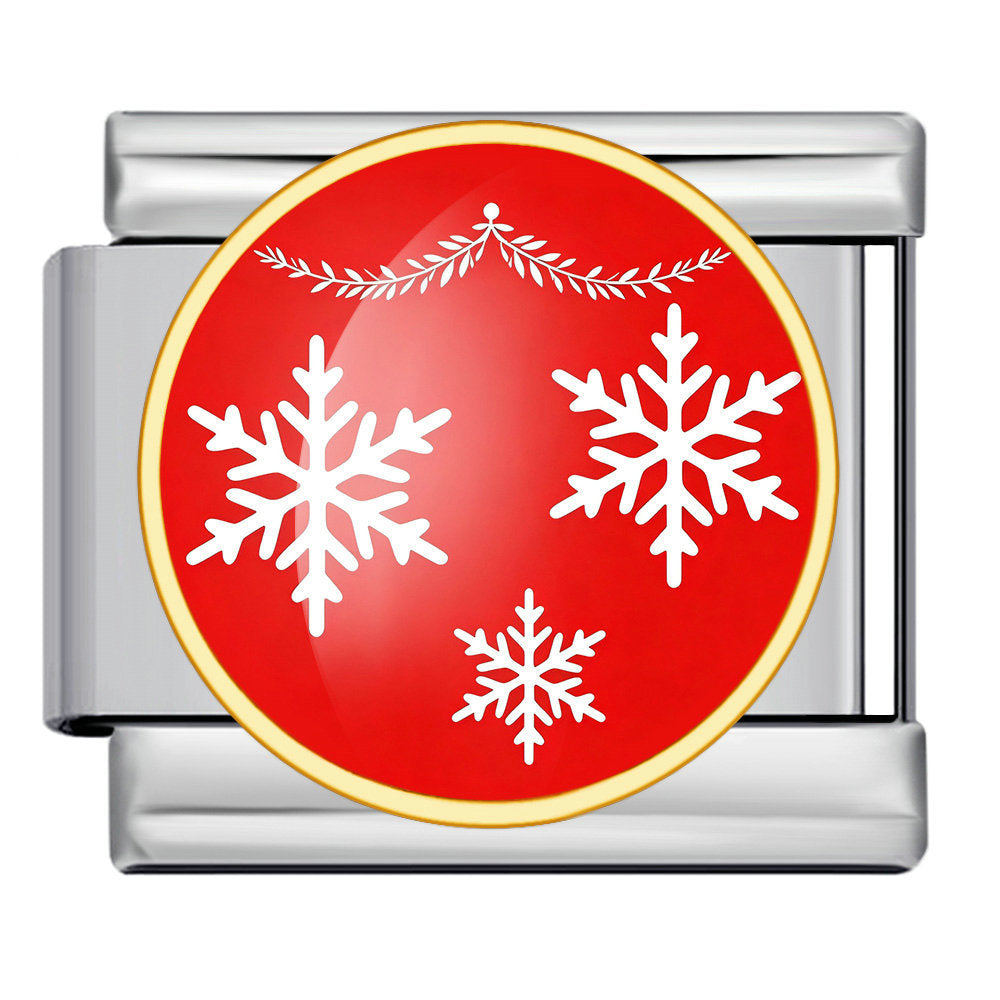 9mm Red Enamel Snowflake Stainless Steel Italian Charm Link