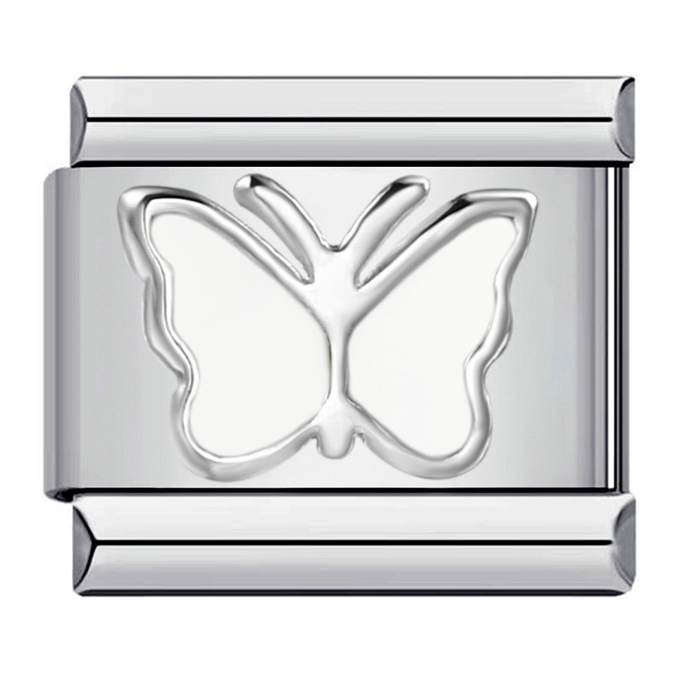 Enamel Colorful Butterfly Charm with Gold-Tone Border Italian Charm Links