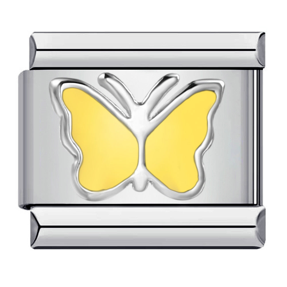 Enamel Colorful Butterfly Charm with Gold-Tone Border Italian Charm Links