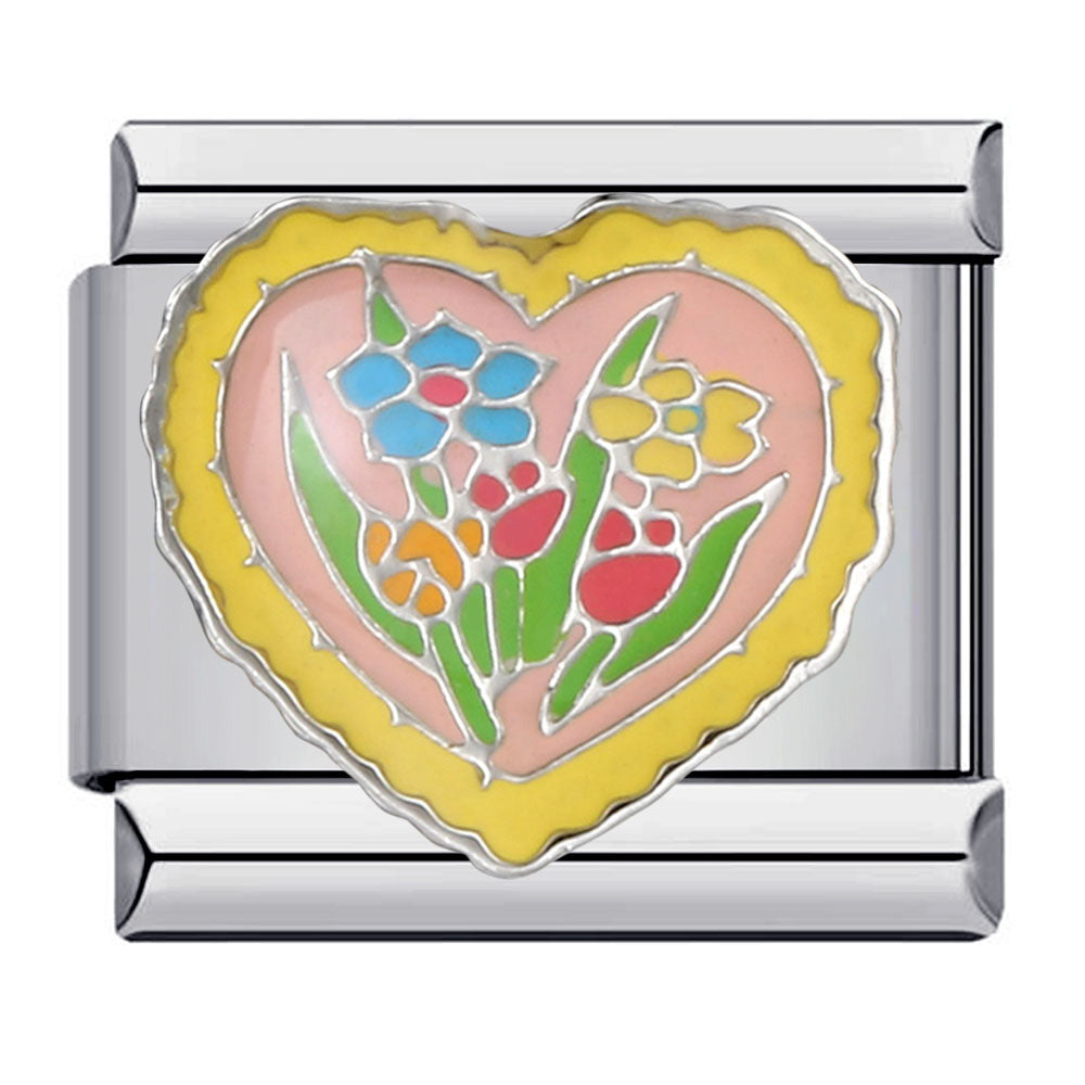 Colorful heart flower italian charm link for women bracelet