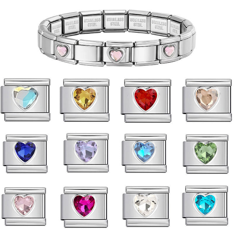 Heart Rhinestone Italian Charm Bracelet Charm Stainless Steel Modular Link Jewelry for Women Y2K Gift